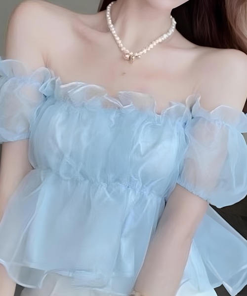 lulufa(ルルファ)の「ボリュームチュールフリルオフショルブラウス(シャツ/ブラウス・レディース・アイボリー/ピンク/ブルー・FREE)」の5枚目の写真