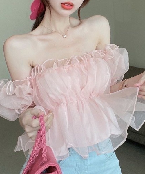 lulufa(ルルファ)の「ボリュームチュールフリルオフショルブラウス(シャツ/ブラウス・レディース・アイボリー/ピンク/ブルー・FREE)」の12枚目の写真