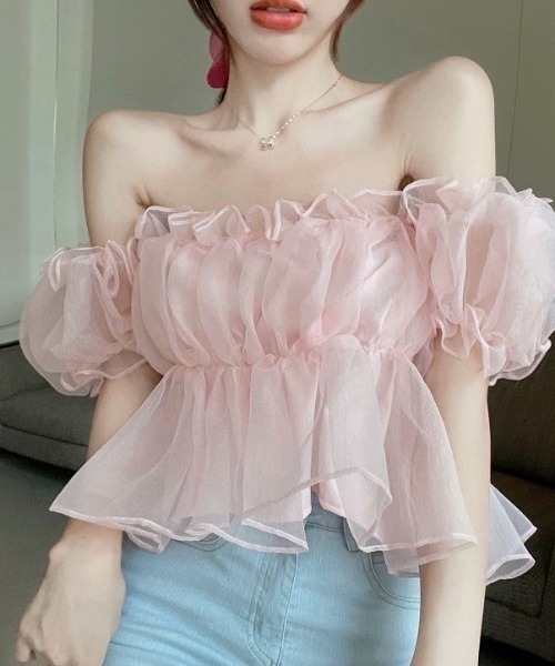 lulufa(ルルファ)の「ボリュームチュールフリルオフショルブラウス(シャツ/ブラウス・レディース・アイボリー/ピンク/ブルー・FREE)」の14枚目の写真