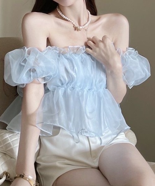 lulufa(ルルファ)の「ボリュームチュールフリルオフショルブラウス(シャツ/ブラウス・レディース・アイボリー/ピンク/ブルー・FREE)」の19枚目の写真