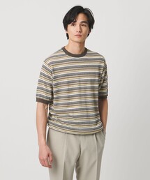 リネンコットン マルチボーダー ニット Tシャツ