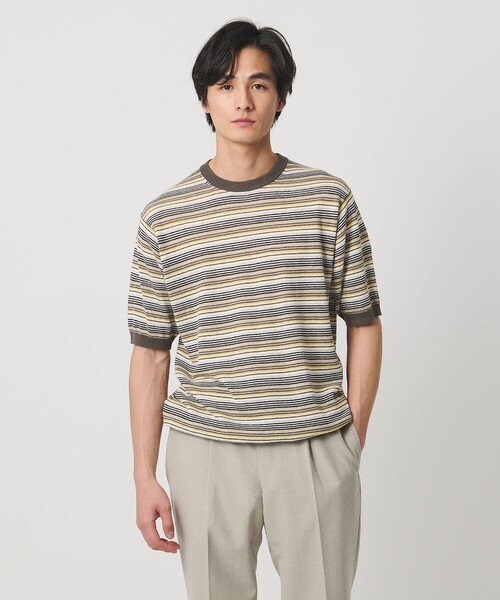 UNITED ARROWS（ユナイテッドアローズ）の「リネンコットン マルチボーダー ニット Tシャツ（Tシャツ/カットソー・メンズ・ネイビー/ベージュ・L/S/M）」の3枚目の写真