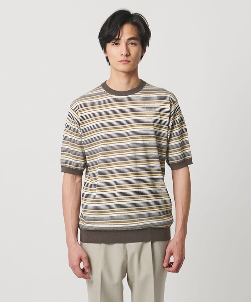 UNITED ARROWS（ユナイテッドアローズ）の「リネンコットン マルチボーダー ニット Tシャツ（Tシャツ/カットソー・メンズ・ネイビー/ベージュ・L/S/M）」の8枚目の写真