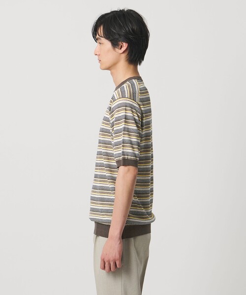 UNITED ARROWS（ユナイテッドアローズ）の「リネンコットン マルチボーダー ニット Tシャツ（Tシャツ/カットソー・メンズ・ネイビー/ベージュ・L/S/M）」の9枚目の写真