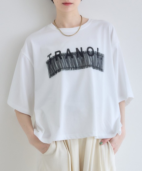 Paradise Picnic（パラダイスピクニック）の「TRANOI. チュールベアワイドTシャツ（Tシャツ/カットソー・レディース・チャコールグレー/ホワイト/カーキ/ブラック・FREE）」の2枚目の写真