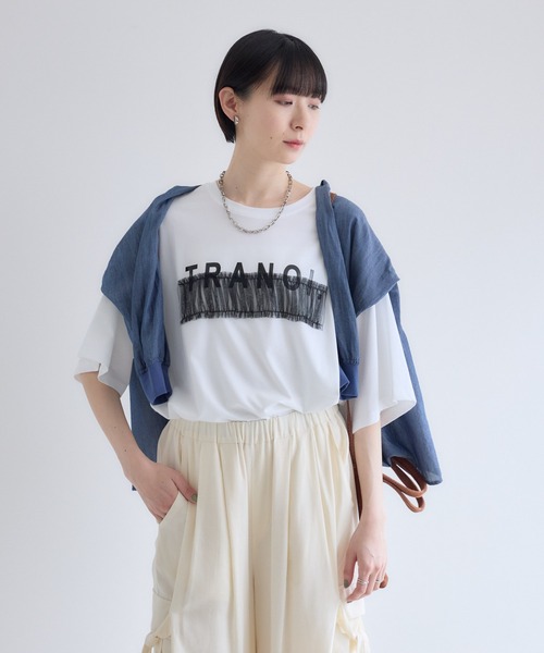 Paradise Picnic（パラダイスピクニック）の「TRANOI. チュールベアワイドTシャツ（Tシャツ/カットソー・レディース・チャコールグレー/ホワイト/カーキ/ブラック・FREE）」の5枚目の写真