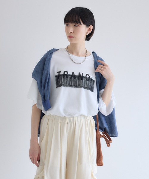 Paradise Picnic（パラダイスピクニック）の「TRANOI. チュールベアワイドTシャツ（Tシャツ/カットソー・レディース・チャコールグレー/ホワイト/カーキ/ブラック・FREE）」の6枚目の写真