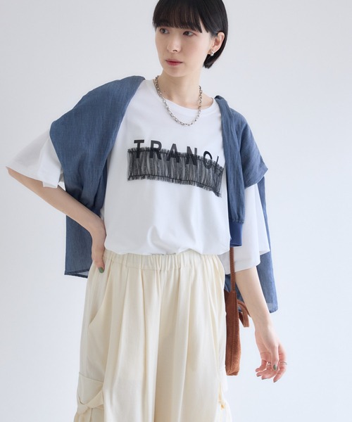 Paradise Picnic（パラダイスピクニック）の「TRANOI. チュールベアワイドTシャツ（Tシャツ/カットソー・レディース・チャコールグレー/ホワイト/カーキ/ブラック・FREE）」の8枚目の写真
