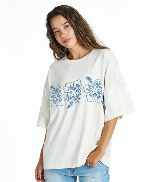ROXY（ロキシー）の「ROXY/ロキシー 半袖 Tシャツ オーバーサイズ ハイビスカス 刺繍 BREAK LINE RST262036（Tシャツ/カットソー・レディース・ブラック/ホワイト/イエロー・M/L）」の2枚目の写真