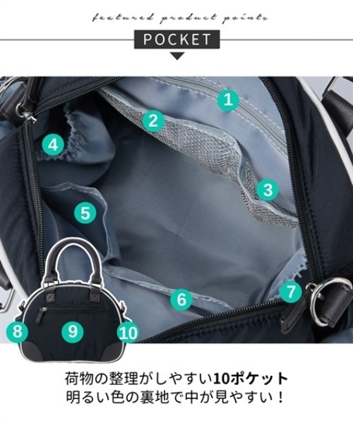 nissen(ニッセン)の「FILA 11ポケット軽量2WAYボンディングミニボストンバッグ(ボストンバッグ・レディース・ブラック/グレー・FREE)」の13枚目の写真