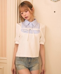 TITTY&CO. | ストライプシャツドッキングトップス半袖(Tシャツ/カットソー)