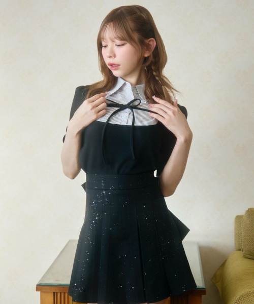 TITTY&CO.(ティティーアンドコー)の「ストライプシャツドッキングトップス半袖(Tシャツ/カットソー・レディース・ブラック/グレー・FREE)」の19枚目の写真