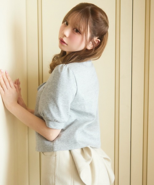 TITTY&CO.(ティティーアンドコー)の「ストライプシャツドッキングトップス半袖(Tシャツ/カットソー・レディース・ブラック/グレー・FREE)」の3枚目の写真