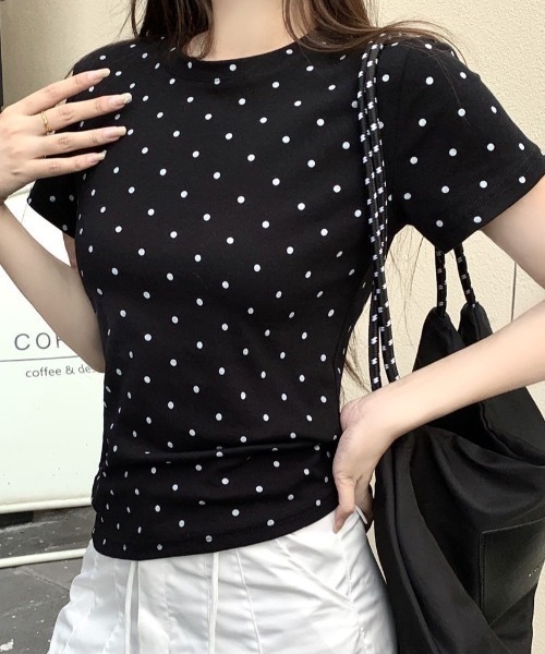 Teem Store(チームストア)の「ドット柄クルーネックタイトTシャツ 半袖(Tシャツ/カットソー・レディース・ホワイト/グレー/ブラック・M/S)」の22枚目の写真