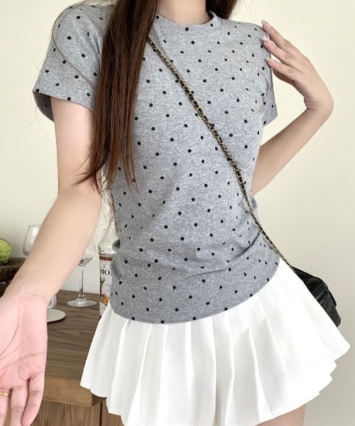 Teem Store(チームストア)の「ドット柄クルーネックタイトTシャツ 半袖(Tシャツ/カットソー・レディース・ホワイト/グレー/ブラック・M/S)」の18枚目の写真
