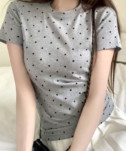 Teem Store(チームストア)の「ドット柄クルーネックタイトTシャツ 半袖(Tシャツ/カットソー・レディース・ホワイト/グレー/ブラック・M/S)」の19枚目の写真