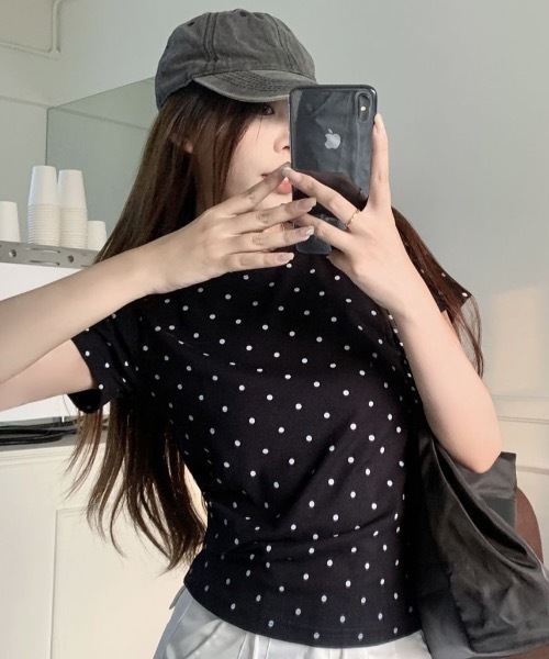 Teem Store(チームストア)の「ドット柄クルーネックタイトTシャツ 半袖(Tシャツ/カットソー・レディース・ホワイト/グレー/ブラック・M/S)」の17枚目の写真