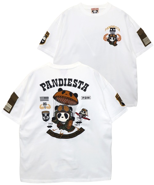 PANDIESTA(パンディエスタ)の「パラシュートパンダTシャツ(M2)(Tシャツ/カットソー・メンズ・ホワイト/ブラック/カーキ・M/L/XXL/XL)」の1枚目の写真