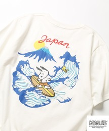 PEANUTS 波柄 刺繍 天竺半袖Tシャツ