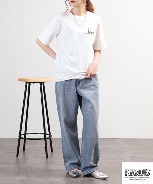 PEANUTS（ピーナッツ）の「PEANUTS 波柄 刺繍 天竺半袖Tシャツ（Tシャツ/カットソー・レディース・ブラック/オフホワイト・LL/S/M/L）」の21枚目の写真