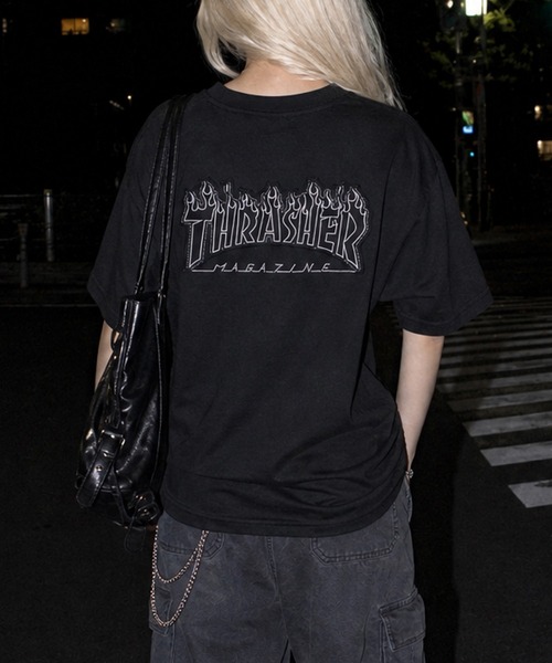 THRASHER(スラッシャー)の「【at】〔THRASHER/スラッシャー〕ZOZO限定 フレイムロゴアップリケ スウェットTシャツ セットアップ展開有(Tシャツ/カットソー・メンズ・チャコールグレー/ブラック/アッシュグレー・X-LARGE/LARGE/MEDIUM)」の1枚目の写真