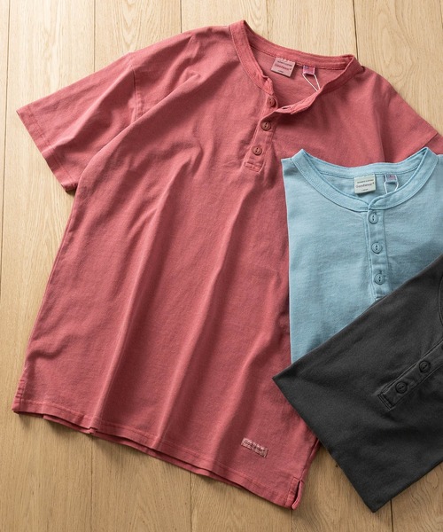 Goodwear(グッドウェア)の「【h】〔Goodwear/グッドウェア〕USAコットン ヘビーウェイト ヘンリーネック ピグメント半袖Tシャツ/無地T(Tシャツ/カットソー・メンズ・ライトブルー/チャコールグレー/ピンク・SMALL/LARGE/MEDIUM)」の3枚目の写真