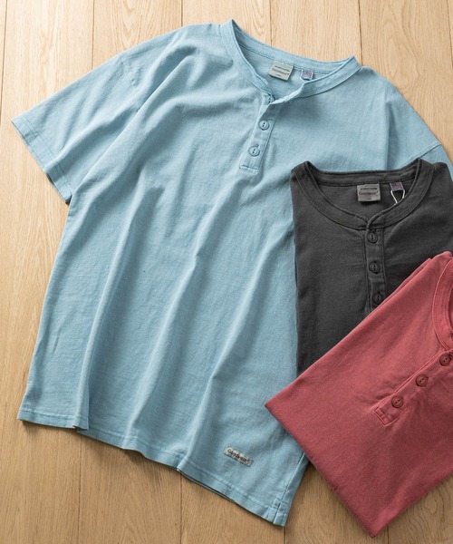 Goodwear(グッドウェア)の「【h】〔Goodwear/グッドウェア〕USAコットン ヘビーウェイト ヘンリーネック ピグメント半袖Tシャツ/無地T(Tシャツ/カットソー・メンズ・ライトブルー/チャコールグレー/ピンク・SMALL/LARGE/MEDIUM)」の1枚目の写真