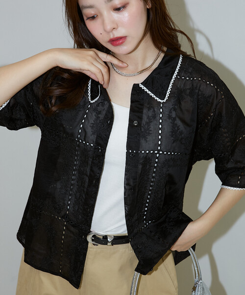 PUBLUX(パブリュクス)の「PUBLUX/パブリュクス 配色 ピコレース付き レースシャツ 限定展開(シャツ/ブラウス・レディース・ホワイト/ブラック・フリ-)」の18枚目の写真