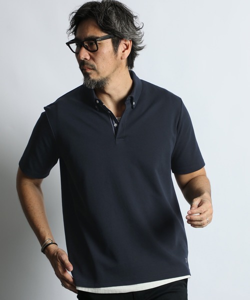 The DUFFER of ST.GEORGE(ザダファーオブセントジョージ)の「'COOLFIBER' PLATING FUNCTIONAL SMART POLO:吸水速乾・防シワ クールファイバー 台衿付 ボタンダウン ビジカジ 綺麗目ポロシャツ(ポロシャツ・メンズ・チャコールグレー/ブラック/ホワイト/ネイビー・X-LARGE/LARGE/MEDIUM/SMALL)」の1枚目の写真