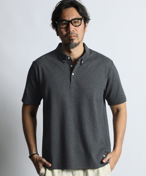 The DUFFER of ST.GEORGE(ザダファーオブセントジョージ)の「'COOLFIBER' PLATING FUNCTIONAL SMART POLO:吸水速乾・防シワ クールファイバー 台衿付 ボタンダウン ビジカジ 綺麗目ポロシャツ(ポロシャツ・メンズ・チャコールグレー/ブラック/ホワイト/ネイビー・X-LARGE/LARGE/MEDIUM/SMALL)」の4枚目の写真