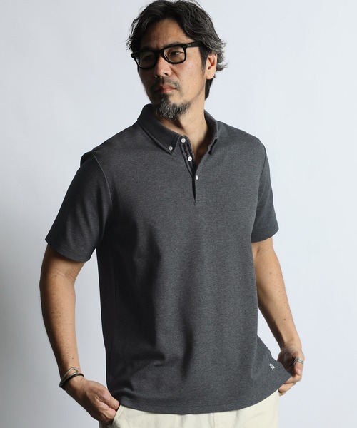 The DUFFER of ST.GEORGE(ザダファーオブセントジョージ)の「'COOLFIBER' PLATING FUNCTIONAL SMART POLO:吸水速乾・防シワ クールファイバー 台衿付 ボタンダウン ビジカジ 綺麗目ポロシャツ(ポロシャツ・メンズ・チャコールグレー/ブラック/ホワイト/ネイビー・X-LARGE/LARGE/MEDIUM/SMALL)」の9枚目の写真