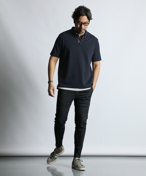 The DUFFER of ST.GEORGE(ザダファーオブセントジョージ)の「'COOLFIBER' PLATING FUNCTIONAL SMART POLO:吸水速乾・防シワ クールファイバー 台衿付 ボタンダウン ビジカジ 綺麗目ポロシャツ(ポロシャツ・メンズ・チャコールグレー/ブラック/ホワイト/ネイビー・X-LARGE/LARGE/MEDIUM/SMALL)」の12枚目の写真