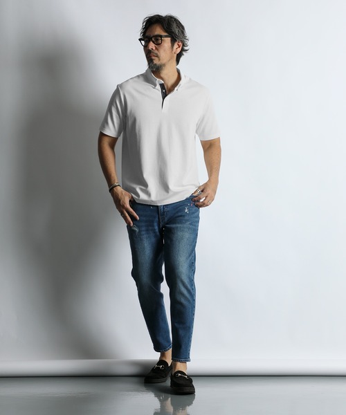 The DUFFER of ST.GEORGE(ザダファーオブセントジョージ)の「'COOLFIBER' PLATING FUNCTIONAL SMART POLO:吸水速乾・防シワ クールファイバー 台衿付 ボタンダウン ビジカジ 綺麗目ポロシャツ(ポロシャツ・メンズ・チャコールグレー/ブラック/ホワイト/ネイビー・X-LARGE/LARGE/MEDIUM/SMALL)」の6枚目の写真