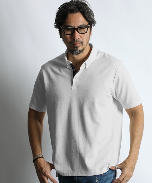 The DUFFER of ST.GEORGE(ザダファーオブセントジョージ)の「'COOLFIBER' PLATING FUNCTIONAL SMART POLO:吸水速乾・防シワ クールファイバー 台衿付 ボタンダウン ビジカジ 綺麗目ポロシャツ(ポロシャツ・メンズ・チャコールグレー/ブラック/ホワイト/ネイビー・X-LARGE/LARGE/MEDIUM/SMALL)」の5枚目の写真