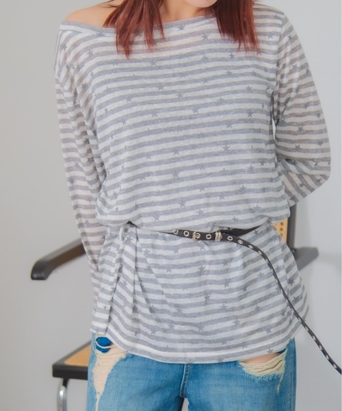 HALEY PESCA(ヘーリーペスカ)の「HALEY PESCA/【星柄×ボーダー】ワンショルダーカットソー ベルト付き(Tシャツ/カットソー・レディース・ネイビー/ブラック/ホワイト・FREE)」の7枚目の写真