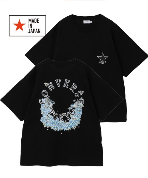 CONVERSE TOKYO(コンバーストウキョウ)の「CIRCLE FLOWER LOGO TEE(Tシャツ/カットソー・レディース・ホワイト/サックスブルー/ブラック・SMALL/MEDIUM)」の2枚目の写真
