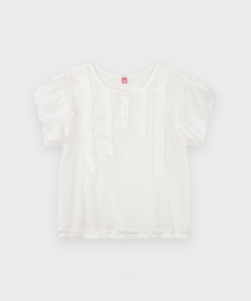 SINOON（シヌーン）の「Babydoll Frill Blouse (White)（シャツ/ブラウス・レディース・ホワイト・FREE）」の4枚目の写真
