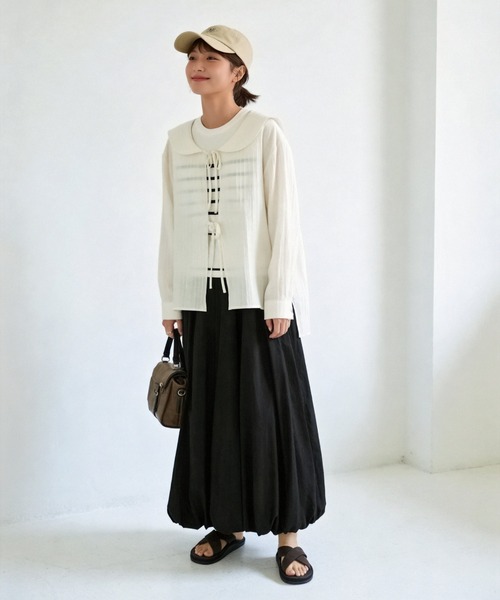 Sew loop(ソーループ)の「セーラーカラーシアー長袖カーディガン(カーディガン/ボレロ・レディース・ワインレッド/ブラック・FREE)」の18枚目の写真
