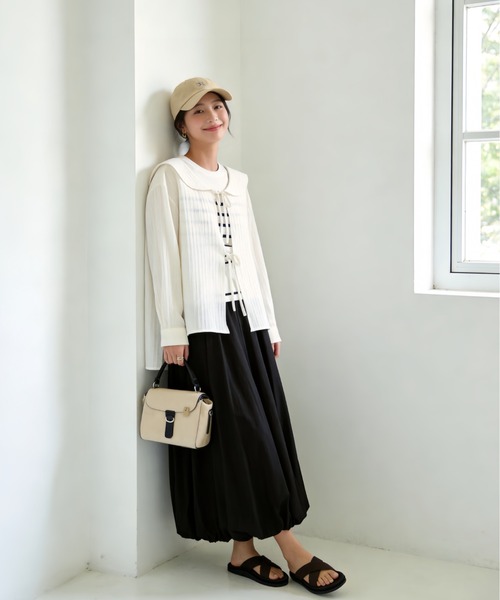 Sew loop(ソーループ)の「セーラーカラーシアー長袖カーディガン(カーディガン/ボレロ・レディース・ワインレッド/ブラック・FREE)」の17枚目の写真