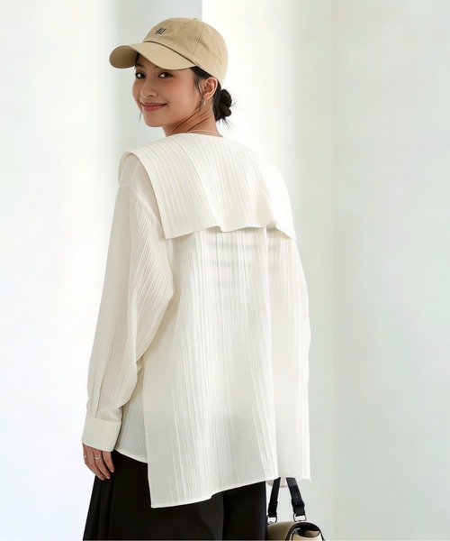 Sew loop(ソーループ)の「セーラーカラーシアー長袖カーディガン(カーディガン/ボレロ・レディース・ワインレッド/ブラック・FREE)」の14枚目の写真