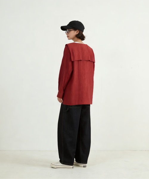 Sew loop(ソーループ)の「セーラーカラーシアー長袖カーディガン(カーディガン/ボレロ・レディース・ワインレッド/ブラック・FREE)」の5枚目の写真