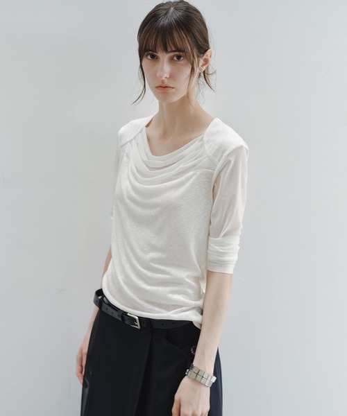 tageechita(タジチタ)の「【tageechita】ドレープデザイン シアートップス(Tシャツ/カットソー・レディース・アイボリー/グレー・L/M/S)」の18枚目の写真