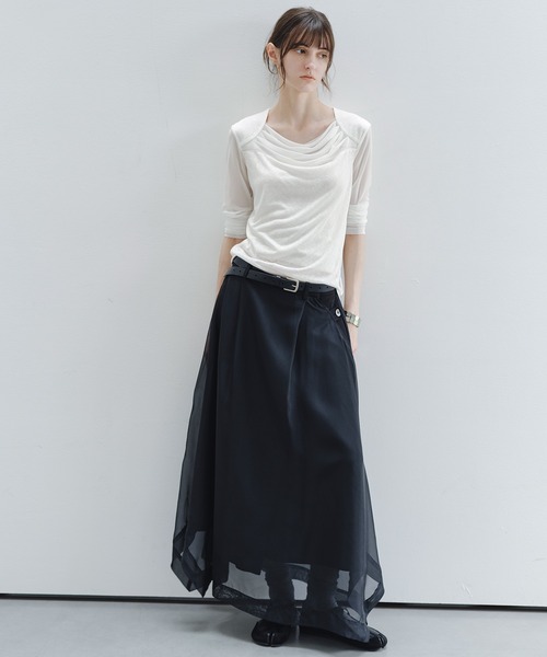 tageechita(タジチタ)の「【tageechita】ドレープデザイン シアートップス(Tシャツ/カットソー・レディース・アイボリー/グレー・L/M/S)」の13枚目の写真
