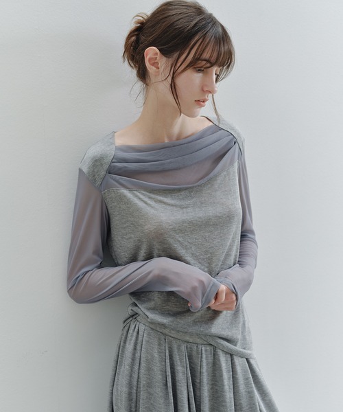 tageechita(タジチタ)の「【tageechita】ドレープデザイン シアートップス(Tシャツ/カットソー・レディース・アイボリー/グレー・L/M/S)」の14枚目の写真
