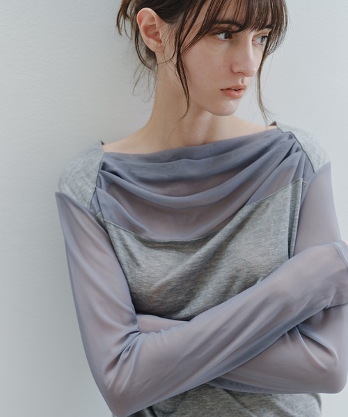 tageechita(タジチタ)の「【tageechita】ドレープデザイン シアートップス(Tシャツ/カットソー・レディース・アイボリー/グレー・L/M/S)」の15枚目の写真