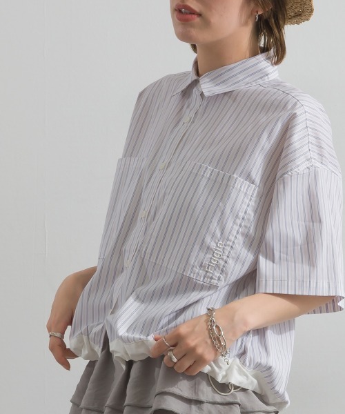 Figgle（フィグル）の「マルチストライプ 裾ドロスト クロップドシャツ（Tシャツ/カットソー・レディース・オフホワイト/ブルー・FREE）」の10枚目の写真