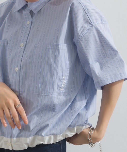 Figgle（フィグル）の「マルチストライプ 裾ドロスト クロップドシャツ（Tシャツ/カットソー・レディース・オフホワイト/ブルー・FREE）」の19枚目の写真