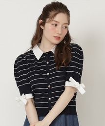 袖リボンシャツレイヤードニット