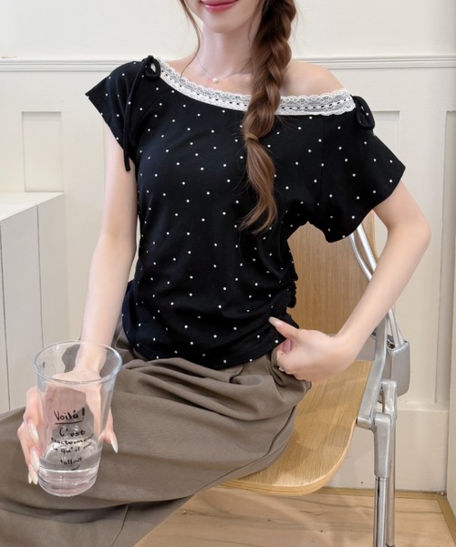 Ada.(エイダ)の「バレエコア ショルダー リボン レース ドット カットソー(Tシャツ/カットソー・レディース・ホワイト/ベージュ/ブラック/ブルー・FREE)」の21枚目の写真