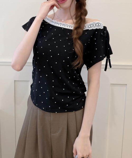 Ada.(エイダ)の「バレエコア ショルダー リボン レース ドット カットソー(Tシャツ/カットソー・レディース・ホワイト/ベージュ/ブラック/ブルー・FREE)」の17枚目の写真